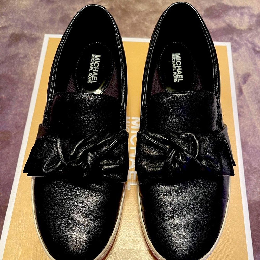Women’s Michael Kors Willa Black Leather Slip Ons Slides